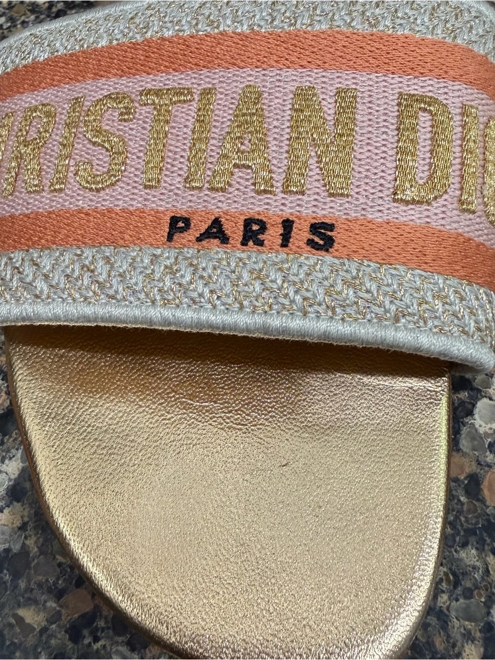 Christian Dior Gold Slide Sandals with Pink Stripe 39.5 - Picture 3 of 8